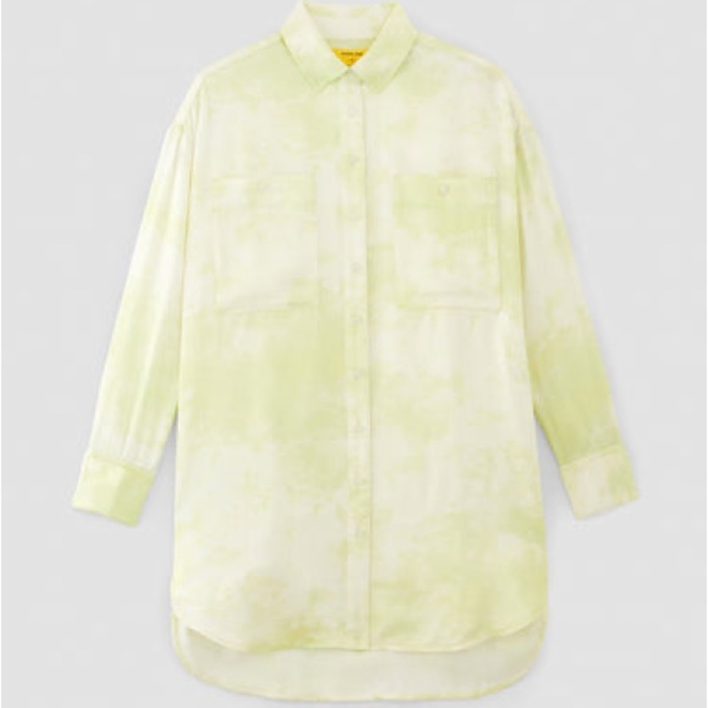 Everlane • Long Shirt in Green Satin Tie-Dye
